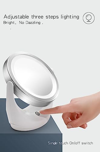 OTCPP Lighted Magnifying Mirror,4.5" Rechargeable Double Sided Lighted Makeup Mirror with 3 Colors, 1x/5x 360°Rotation Touchscreen Cosmetic Mirro