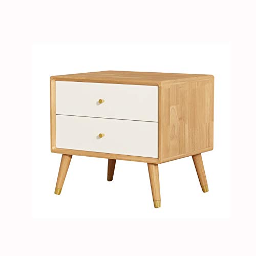 LUKEO Solid Wood Bedside Storage Cabinet, Simple and Double Drawer Design Bedside Table
