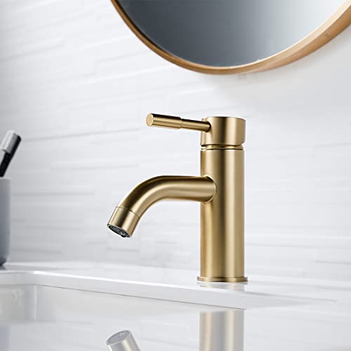 NewEast Gold Basin Taps Mono Single Lever Bathroom Sink Mixer Tap with Pop Up Waste