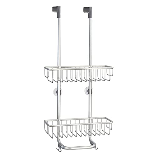 mDesign Over Door Shower Caddy - Practical Shower Shelves with Drill-free Installation - Hanging Shower Basket - Stainless Steel Shower Caddy - f