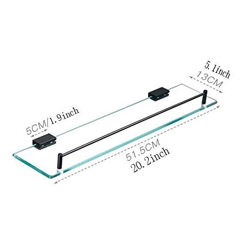 FVRTFT Tempered Glass Shelf Bathroom Shower Shelf 20 Inch Wall Mounted Rectangular Aluminum Antirust Anodized Surface Storage Holder with Rail