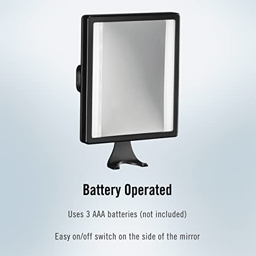 ConairMan LED Shower Mirror, Fog Free Mirror - Great for Shower Shaving, 2X Magnification, Glossy Black Finish