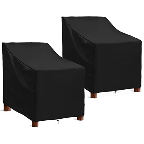 Patio Stacking Chair Cover Waterproof with Drawstring Reclining Garden Chair Cover Windproof Anti-UV 420D Oxford Outdoor Chair Storage Covers Bla