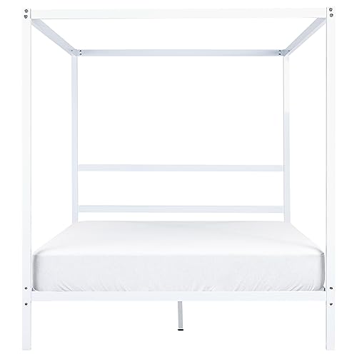 Modern Minimalist EU King Size Canopy Bed Frame Metal Plywood Slats White Lestards