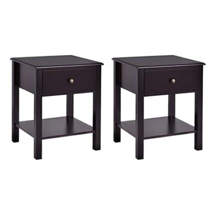 N/A 2 PCS Nightstand End Table Storage Display Furniture Drawer Shelf Beside