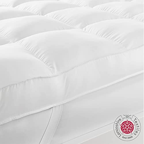 Lancashire Textiles Extra Thick 4 Inch Mattress Topper | Sleep On A Cloud Hollowfibre Filled 100% Cotton Extra Thick Mattress Topper | 230 Thread