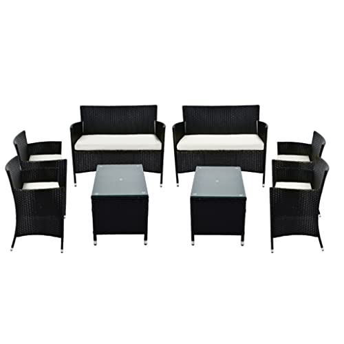 CZDYUF 8 PCS Patio Furniture Outdoor Garden Conversation Wicker Sofa Set, Beige Cushions +Black Wicker