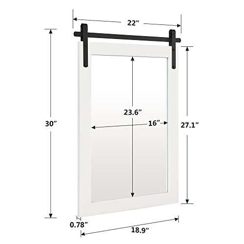 KARTOOSH White Farmhouse Wall Mirror Barn Door Style Rectangle Solid Wood Frame Mirror Rustic Wall Mounted Mirror for Bathroom, Entryway, Living