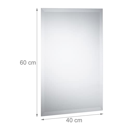 Relaxdays Mirror, Frameless, Wall Mounted, Bathroom, Hallway, Living Room, Dimensions: 40 x 60 cm