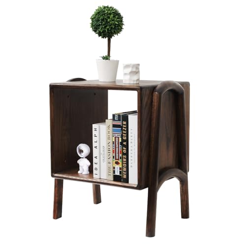 OOKSEN Nightstand, Mid Century Modern Nightstand, Solid Wood Bedside Table with 2 Drawer, Small Night Stand for Bedroom Living Room, Walnut