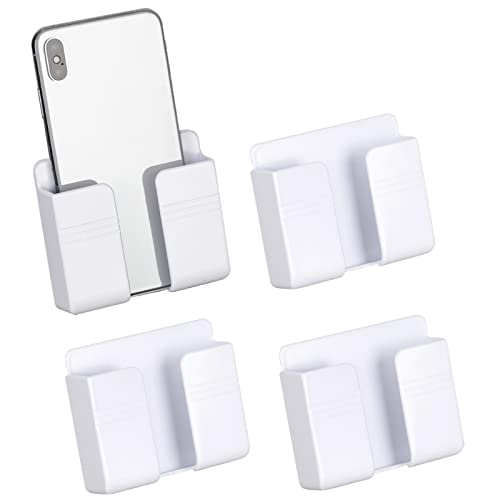 CIOUYAOS 4PCS Wall Mount Phone Holder with Adhesive, Charging Stand Holders with Data Cable Receiving Hole, Multipurpose Control Storage Box for