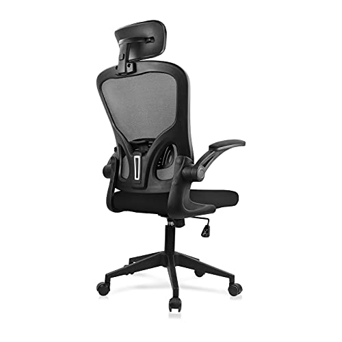 JAJALUYA Office Chair Mesh Computer Chair with Adjustable Headrest and Lumbar Support Desk Chair Ergonomic Office Chair with Flip-up Armrest for