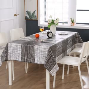 ENCOFT Rectangle Tablecloth Plastic, Waterproof Vinyl Tablecloth for Rectangular Table, Gray Black Stripes Oil Proof Spill Proof PVC Table Cloth