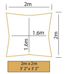 Kookaburra 2m Square Water Resistant Garden Patio Sun Shade Sail Canopy 96.5% UV Block with Free Rope (Ivory)