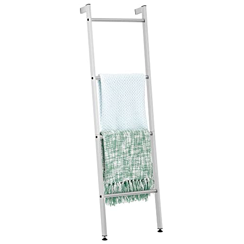 mDesign Metal Wall-Leaning Towel Ladder for Bathroom - 4-Level Decorative Ladder Rack and Towel Holder - Rustic Bath Towel Storage Stand for Mode