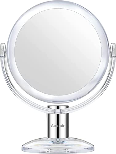 Auxmir Makeup Mirror with 1X / 10X Magnification, Magnifying Mirror on Stand, Double Sided Cosmetic Mirror with 360° Rotation, Free Standing Vani