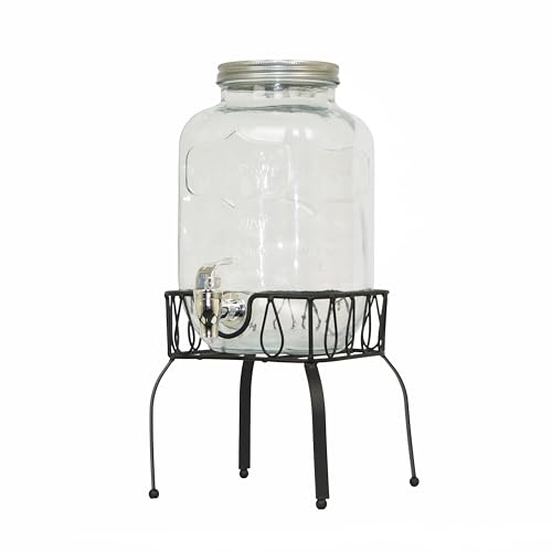 Rammento Vintage Glass Drinks Dispenser with Stand - 4L Thirst Quencher Dispenser Glass Still or Fizzy Drink Dispenser with Tap & Stand for Parti