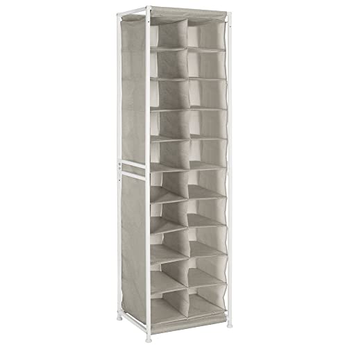 mDesign Shoe Rack – Practical Canvas Storage Cubes with Metal Frame for Hallway or Storeroom – Canvas Storage Unit with 20 Compartments – Linen/T