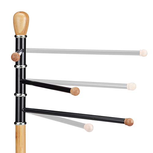 Relaxdays Towel Holder Stand, Adjustable, No Drilling, 3 Towel Rails, Bamboo, Metal, HWD: 94 x 48 x 48 cm, Natural 10024766