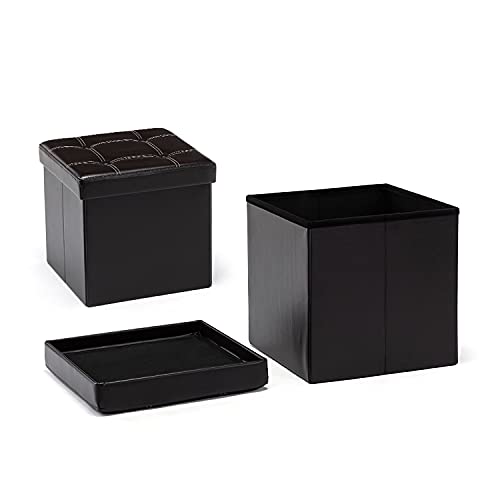 HNNHOME 76 x 38 x 38cm Folding Storage Ottoman Bench,Chest Toy Box, Padded Faux Leather Footstool Footrest with Lids (Meduim, Black)