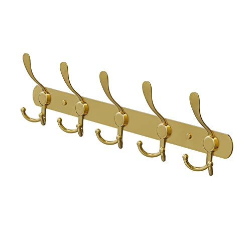 SAYONEYES Gold Coat Rack Wall Mount with 5 Tri Hooks for Hanging – 16 Inch Heavy Duty Stainless Steel Rustic Coat Rack Wall Mount – Hat Rack, Han