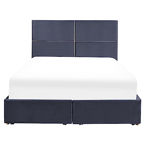 Velvet Bed Frame EU Double Size with Storage 4ft6 Black Slatted Base Vernoyes