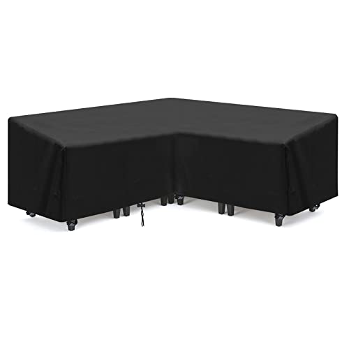 INMUA V-Shape Garden Furniture Covers Waterproof, Corner Sofa Cover 420d Heavy Duty Oxford Fabric Windproof Rip Proof Outdoor Sofa Cover (255x255