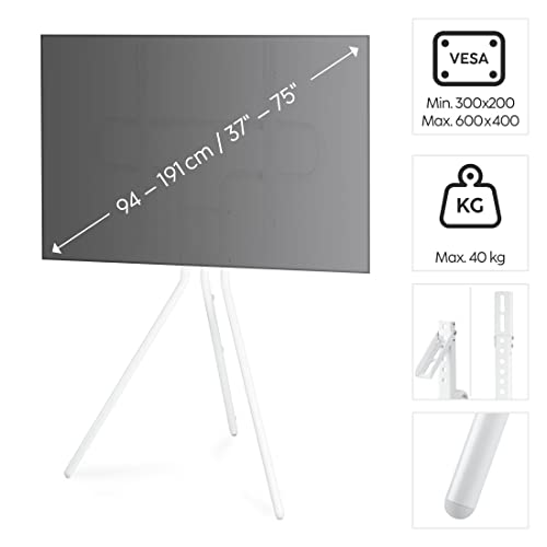 Hama 118093 - Television Floor Stand "Easel Design" (for TV size 37" - 75"), VESA up to 600x400, white, max load 40 kg, 191 cm