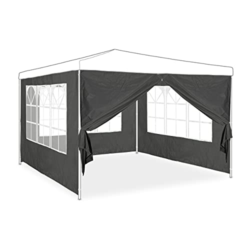 Relaxdays Side Panel for Gazebo, Set of 4, 2 x 3 m, Side Panels with Window and Zip, Waterproof, PVC and PE, Grey