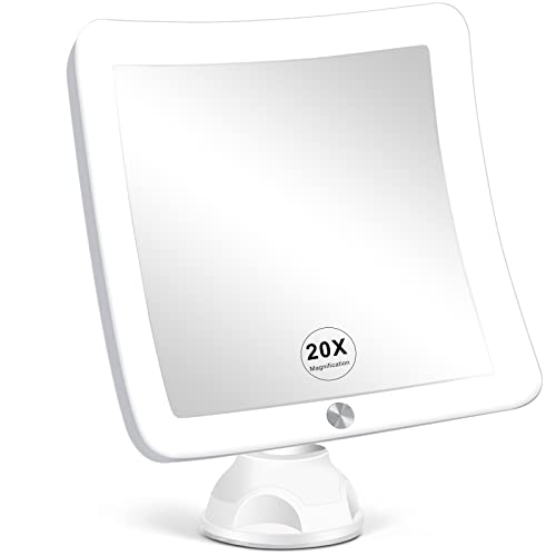 Fabuday 20X Magnifying Mirror with LED Light, Upgraded Lighted Makeup Mirror with Magnification, Portable Magnified Travel Mirror for Bathroom, S