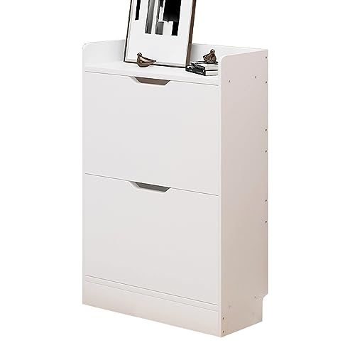 Free Standing Shoe Cabinet Tipping Bucket Shoe Rack Organizer with Flip Drawers, Modern Entryway Shoe Storage with Top Display, Narrow Slim Hidde