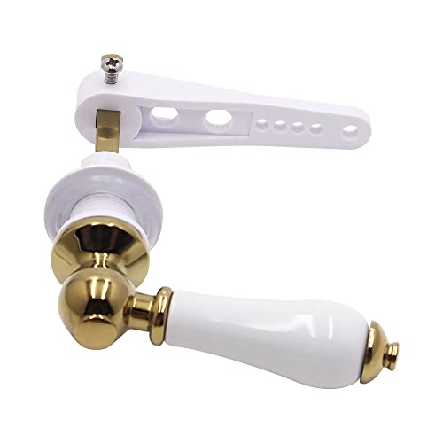 Ceramic Toilet Brass Finish Cistern Lever Flusher | Traditional Victorian Style | Real Ceramic White Loo Cistern Lever Flush Handle | Wc Lavatory