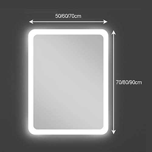 Rectangular Led Bathroom Mirror with Lights, Demister Pad, Two Touch Switch, for Hotel Beauty Makeup 3 Size, White Light,