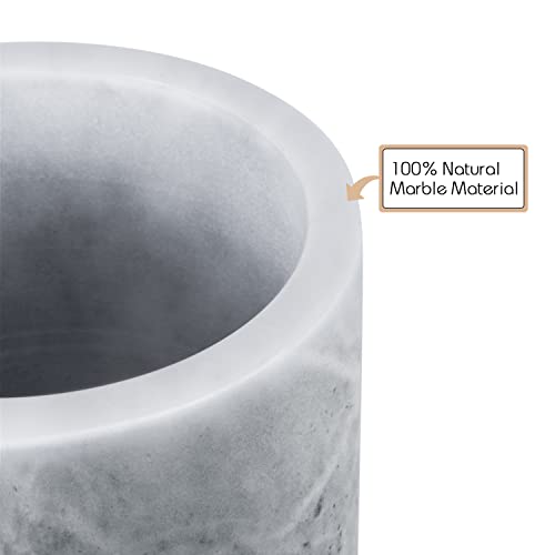 Flexzion Kitchen Tool Crock Utensil Holder and Wine Cooler Chiller, Natural White Marble 5" x 7" Inch, Unique One-Of-A-Kind Pattern Stone Contain
