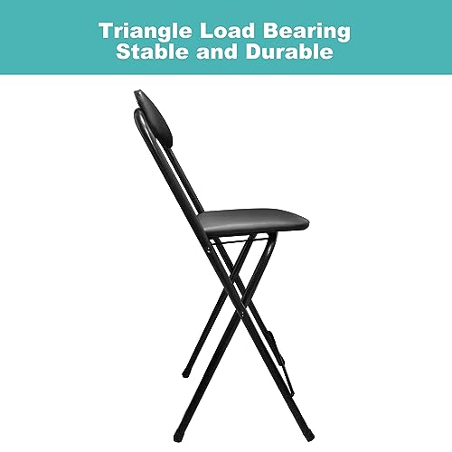 Foldable Bar Stool, High Stool with Backs and Footrest, PU Padded Counter Height Foldable Stool No Assembly for Cafe, Bistro, High Kitchen Chair,