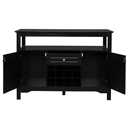 DSHGDJF Buffet Server Sideboard Cabinet with Wine Storage with 2 Doors 1 Drawer with Wine Rack Sideboard Entrance Cabinet Black