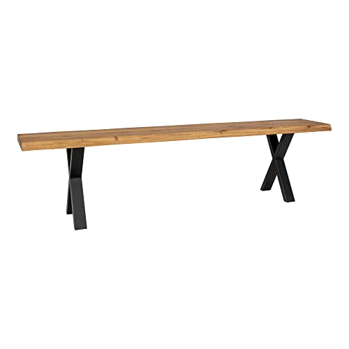 House Nordic Oak bench with smoked oiled wavy edge and black feet 180 x 32 x 46 cm