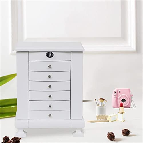 FGHOEV Handcrafted Wooden Jewelry Box Organizer Wood 7 Layers Case with 6 Drawers-White