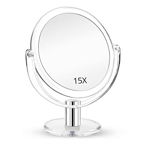Fabuday Magnifying Makeup Mirror 1X & 15X - Double Sided Desk Vanity Mirror with Magnification, Two Way Make Up Mirror for Table, Magnified Table