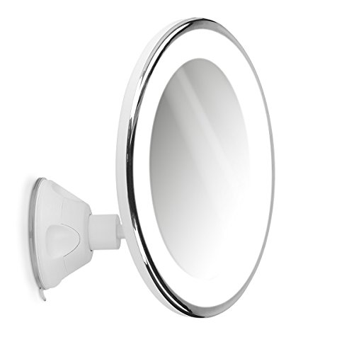 Navaris LED Magnifying Makeup Mirror - Cosmetics Mirror with Suction Cup, 7x Magnification, 360 Degree Swivel - Travel Bathroom Vanity Mirror - W