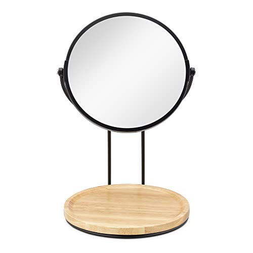 Navaris Cosmetic Mirror With Jewellery Tray - Table-Top Mirror For Makeup And Grooming - Double Sided With 2x Magnification - 29 x 17 x 17cm
