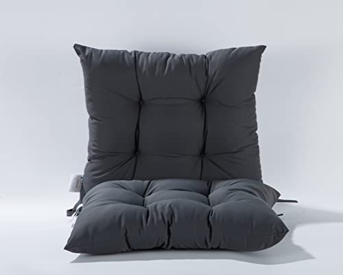 HAMO Garden Chair Cushions 45x50 cm Set of 2, Drizzle-Proof Outdoors Seat Pads with Ties, Graphite