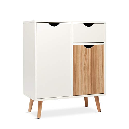Meerveil Sideboard Storage Cabinet, Cupboard with Drawer and 2 Doors Free Standing Wooden for Living Room Bedroom Kitchen