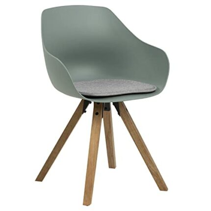 Amazon Brand - Movian - Dining Chair with Armrests, Plastic Panel with Wooden Legs, Set of 2, Olive / Light Grey, 56.5 x 53 x 80.5 cm