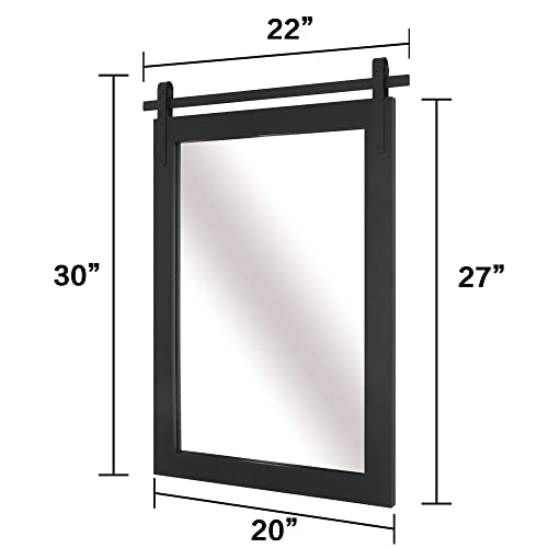 Farmhouse Bathroom Mirror Rustic Wall Mirror Barn Door Style Wood Framed Square Vanity Mirrors for Wall Decor 20x28 inch Black Wall Mounted Dress