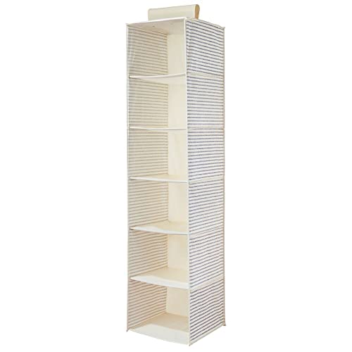 mDesign Set of 2 Hanging Wardrobe Organiser - Fabric Wardrobe Storage Units with 6 shelves each - Ideal Hanging Closet Organiser - Grey