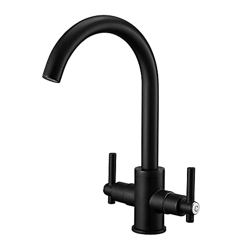 Heable Kitchen Mixer Tap Dual Lever Monobloc Swivel Spout Chrome Sink Taps Brass with UK Standard Fittings