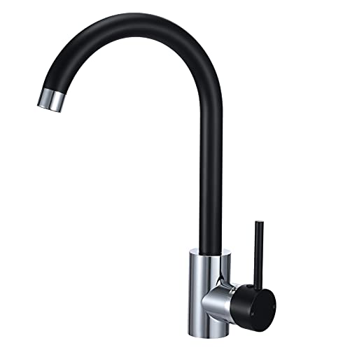 Kitchen Taps Stainless Steel Kitchen Sink Tap Mixer Brushed Nickel Single Lever 360º Swivel Spout Monobloc Mixer Taps for Kitchen Sink High Arc H