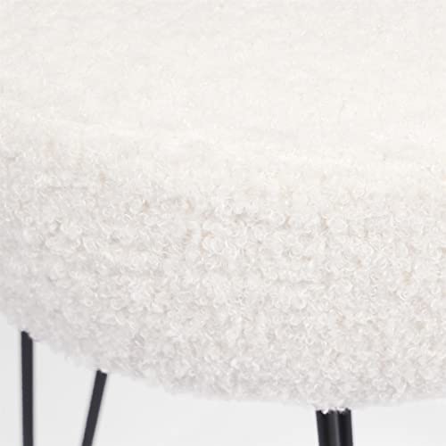 OHS Teddy Fleece Stool Hairpin Boucle Leg Foot Stool Rest Bedroom Upholstered Vanity Dressing Table Chair Round Pouffe - White