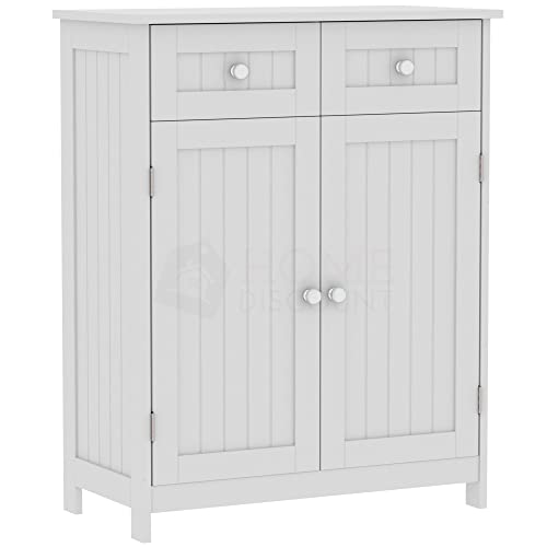 Bath Vida Priano 2 Drawer 2 Door Bathroom Cabinet Storage Cupboard Floor Standing Unit, White